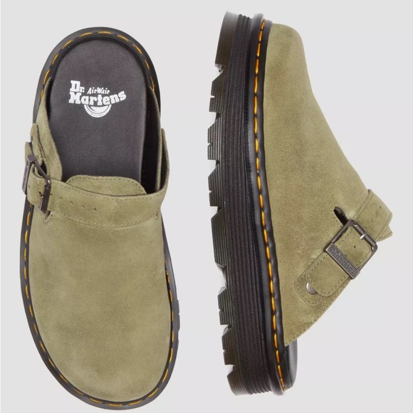 Dr. Martens Shoes - Dr. Martens Zebzag Suede Slingback Platform Mule Muted Olive Green 9